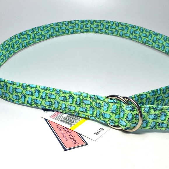 Vineyard Vines Green Blue Pineapple Textile Belt with Chromed Buckle NWT Sz Med - Picture 1 of 11